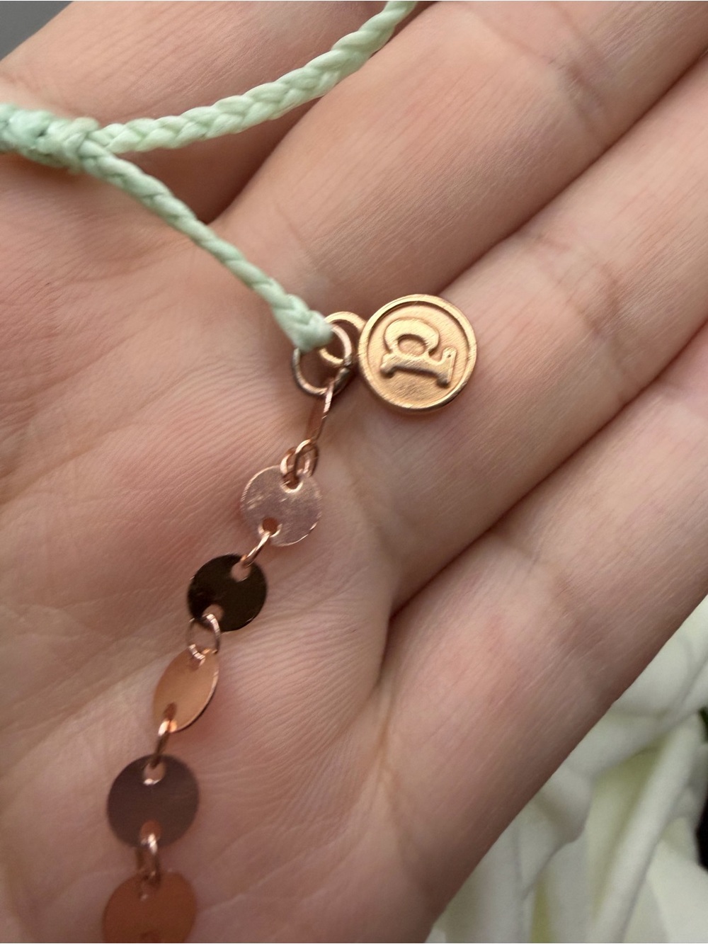 Rose Gold Disc Bracelet with Mint Cord - Women Jewelry - Picture 3 of 4